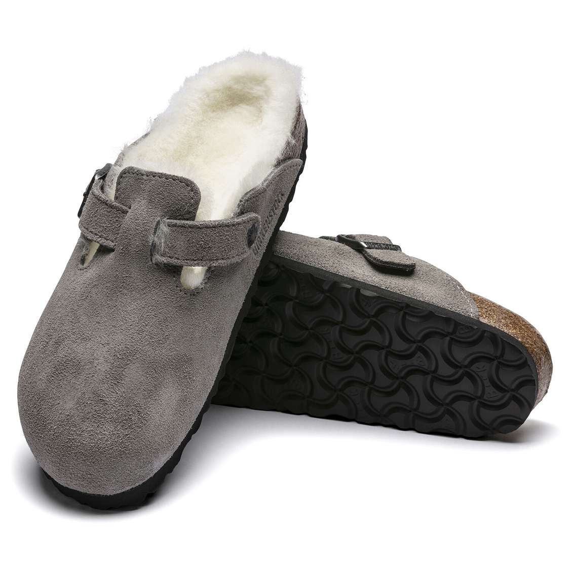 Grey Birkenstock Boston Shearling Suede Leather Women's Clogs | U9Z7lrVR4CQ