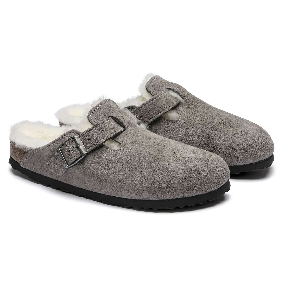 Grey Birkenstock Boston Shearling Suede Leather Women's Clogs | U9Z7lrVR4CQ