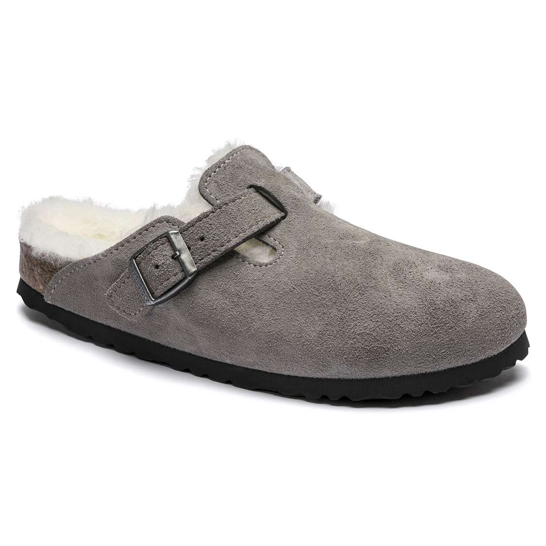 Grey Birkenstock Boston Shearling Suede Leather Men\'s Clogs | awNbBm9Re2V