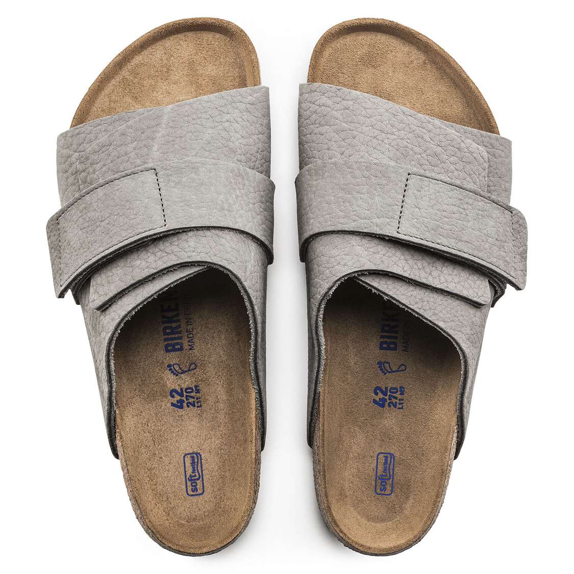 Grey Birkenstock Kyoto Soft Footbed Nubuck Leather Men's One Strap Sandals | n9EtjyArhdF