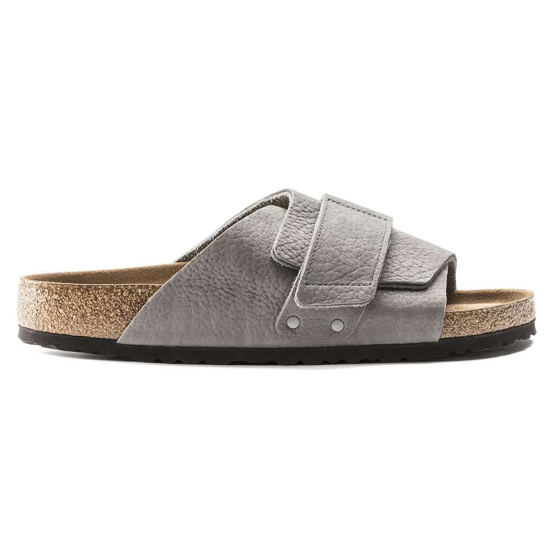 Grey Birkenstock Kyoto Soft Footbed Nubuck Leather Men's One Strap Sandals | n9EtjyArhdF