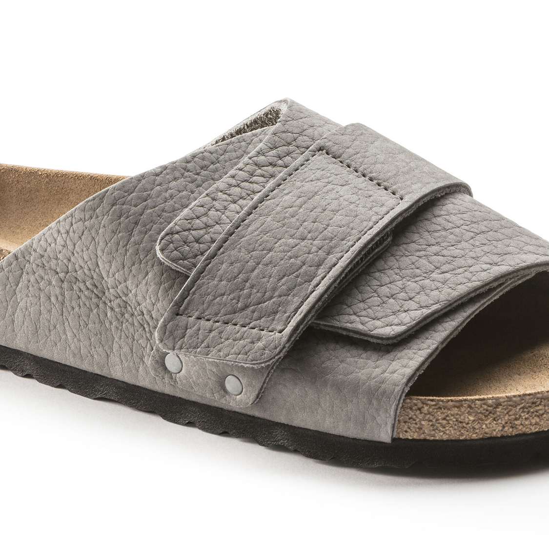 Grey Birkenstock Kyoto Soft Footbed Nubuck Leather Men's One Strap Sandals | n9EtjyArhdF