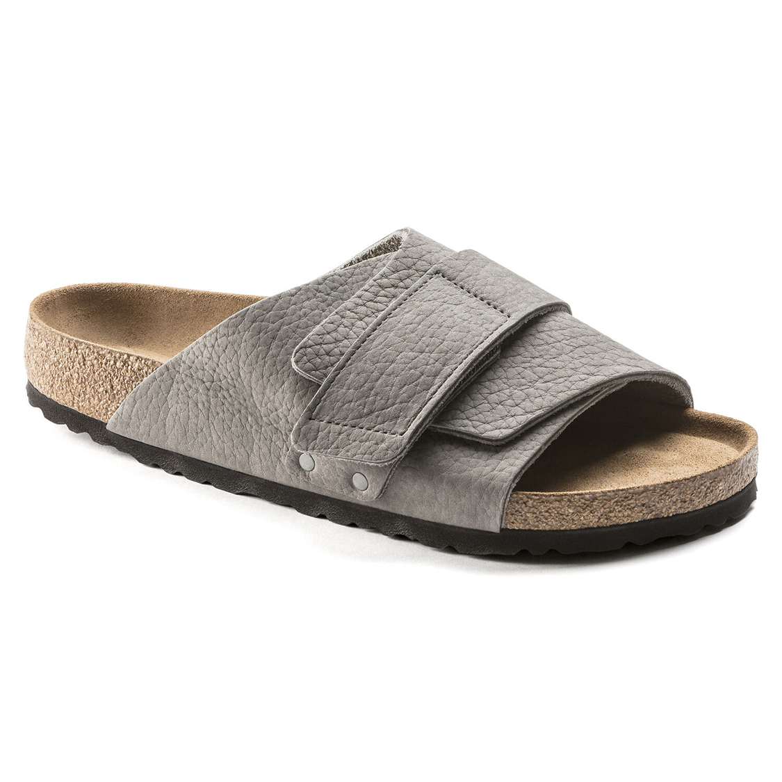 Grey Birkenstock Kyoto Soft Footbed Nubuck Leather Men\'s One Strap Sandals | n9EtjyArhdF