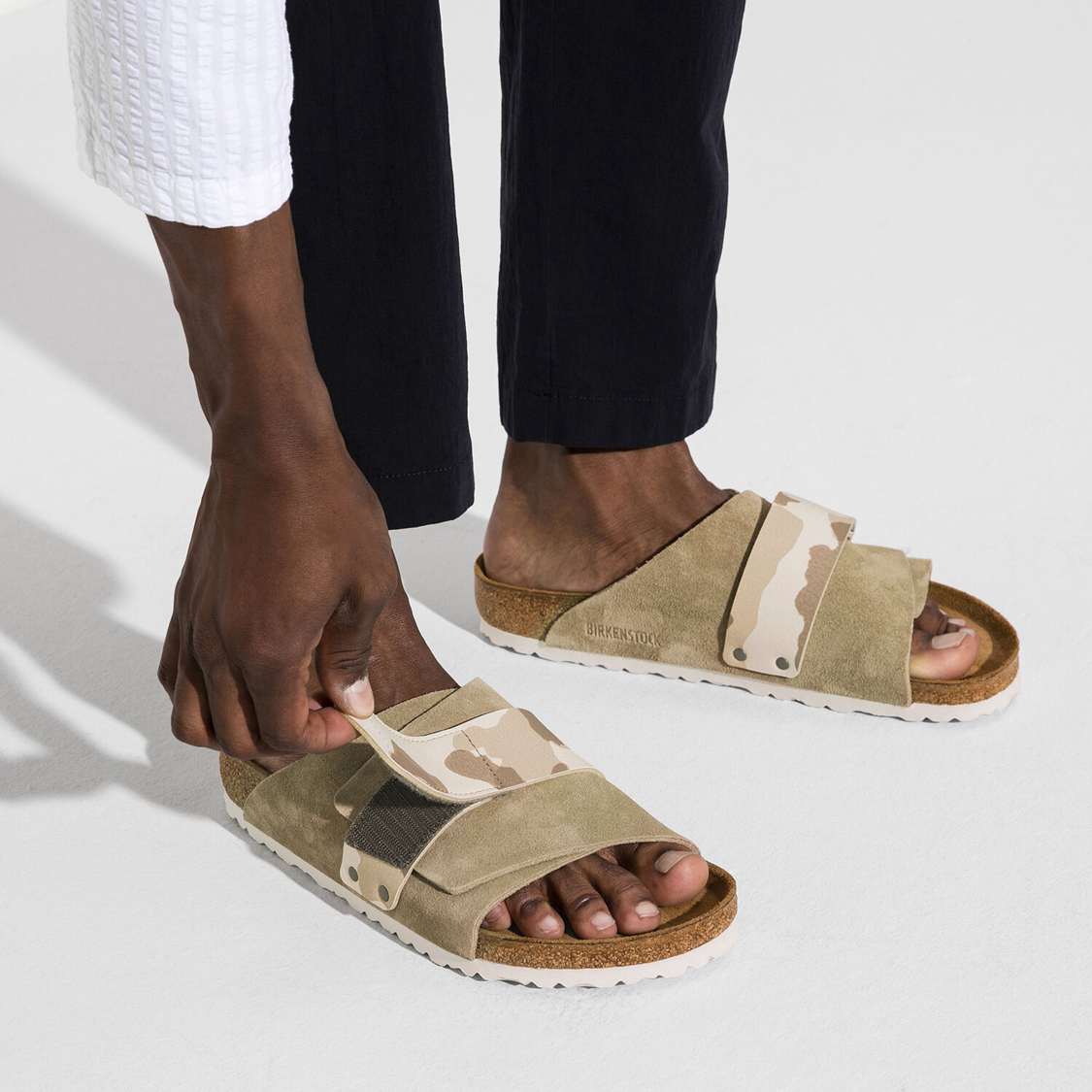 Grey Birkenstock Kyoto Suede Leather/Birko-Flor Men's One Strap Sandals | wl3FF6vu9hR