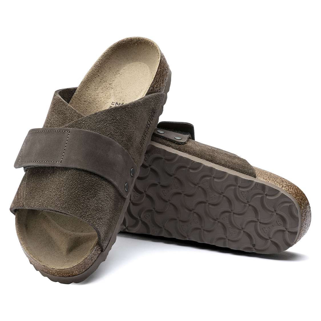 Grey Birkenstock Kyoto Suede Leather Men's One Strap Sandals | FnQF65FrQqt