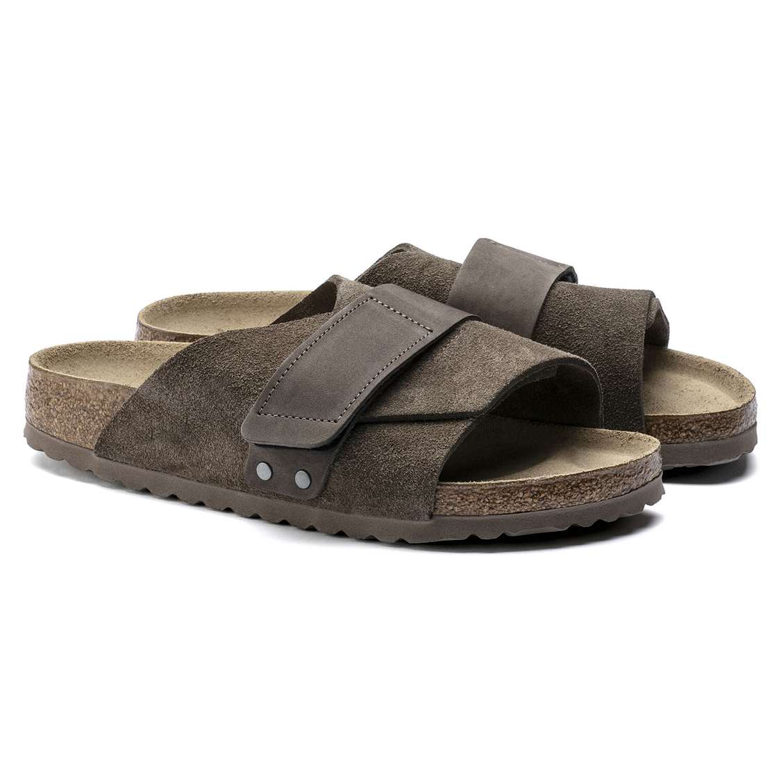 Grey Birkenstock Kyoto Suede Leather Men's One Strap Sandals | FnQF65FrQqt