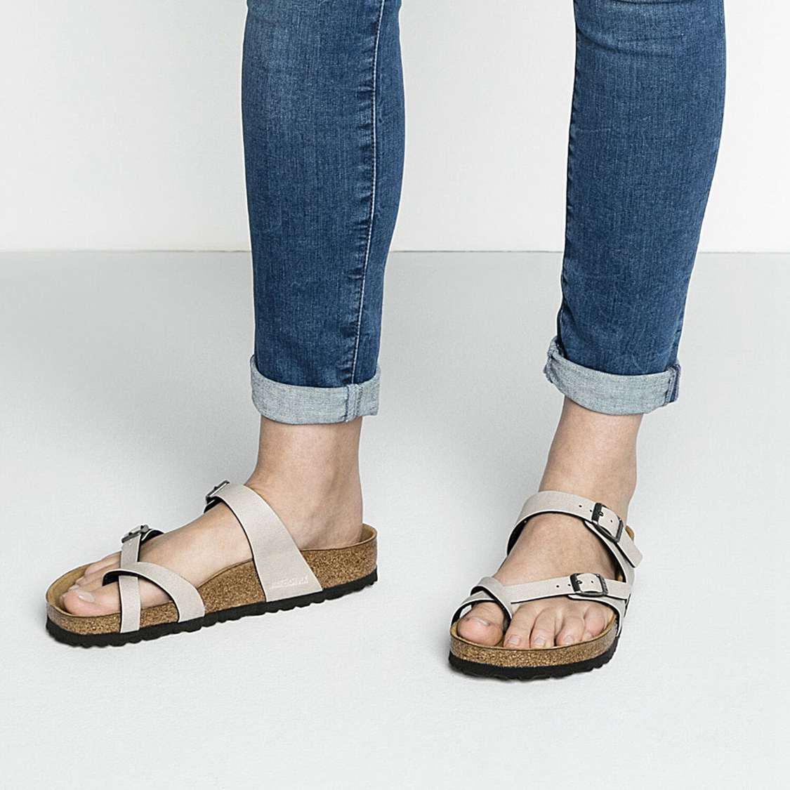 Grey Birkenstock Mayari Birko-Flor Women's Two Strap Sandals | 6THn2UOBLBy