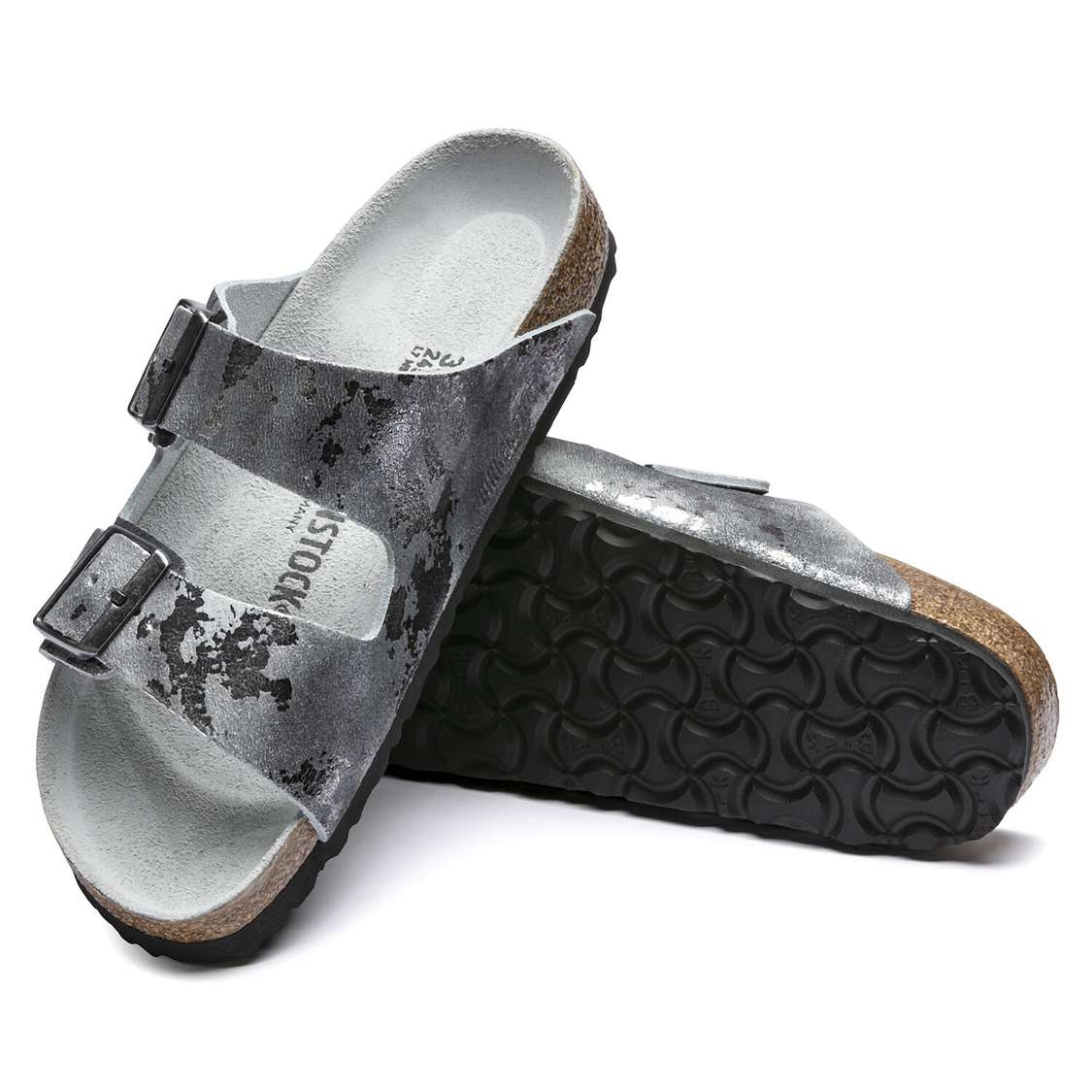 Grey Silver Birkenstock Arizona Suede Leather Women's Two Strap Sandals | gpUxBXsdEUd