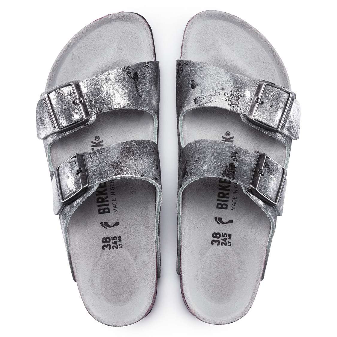 Grey Silver Birkenstock Arizona Suede Leather Women's Two Strap Sandals | gpUxBXsdEUd