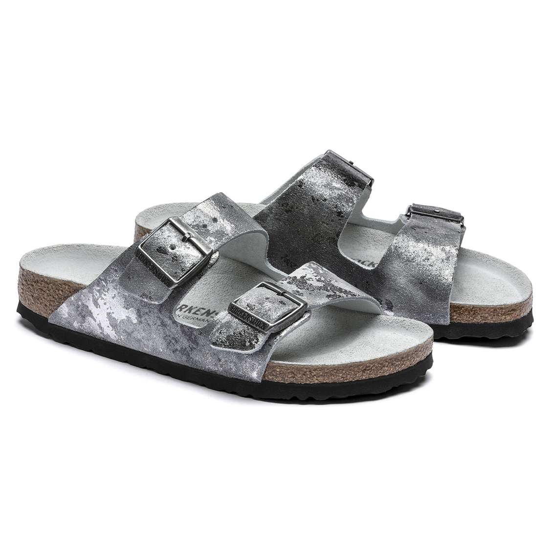 Grey Silver Birkenstock Arizona Suede Leather Women's Two Strap Sandals | gpUxBXsdEUd