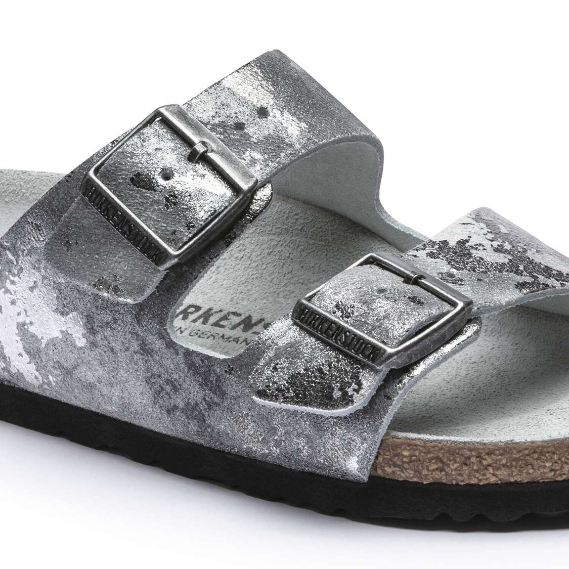 Grey Silver Birkenstock Arizona Suede Leather Women's Two Strap Sandals | gpUxBXsdEUd