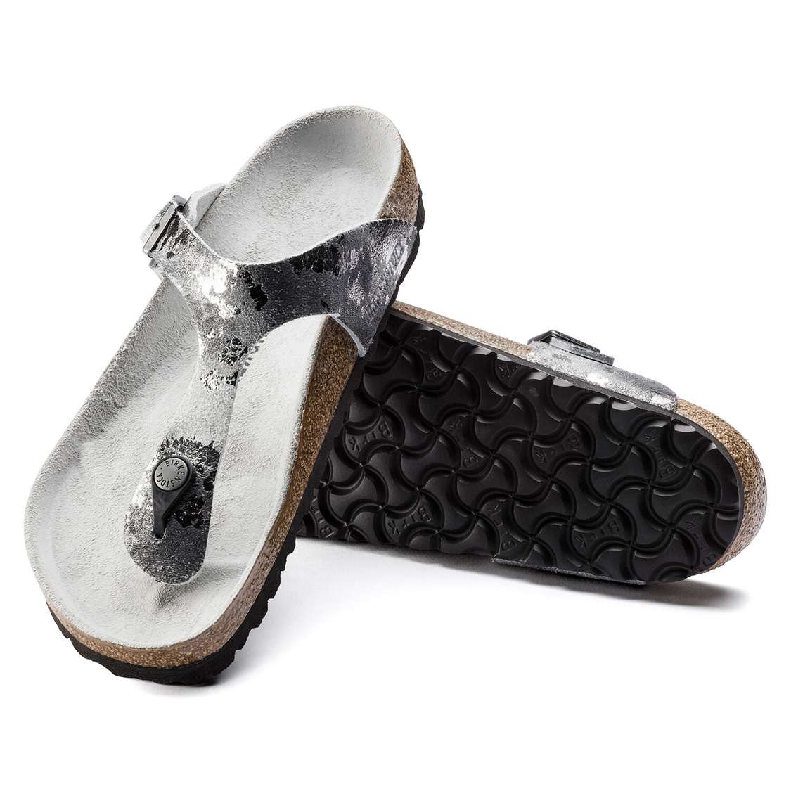 Grey Silver Birkenstock Gizeh Suede Leather Women's One Strap Sandals | RZ6NdG3AzQW