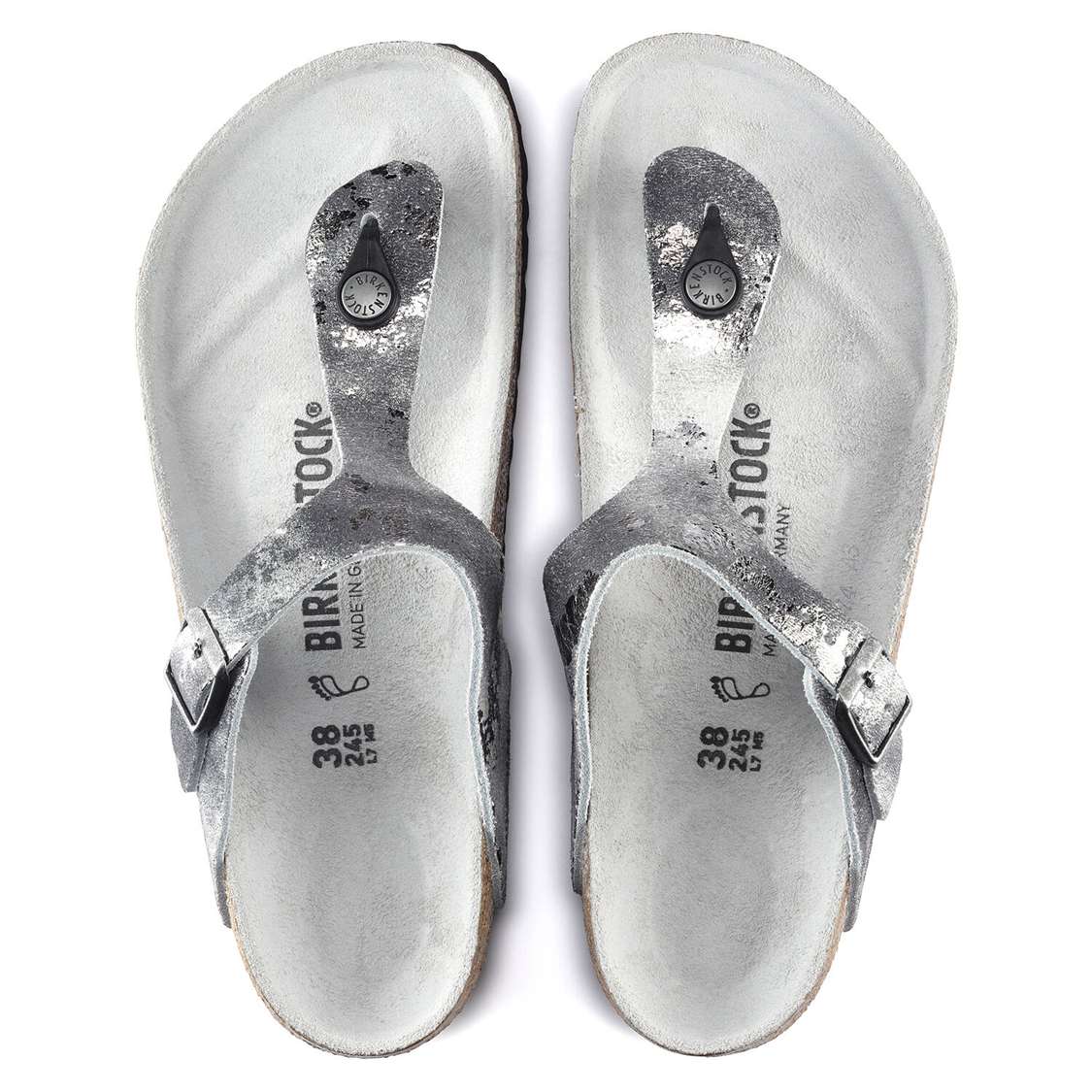 Grey Silver Birkenstock Gizeh Suede Leather Women's One Strap Sandals | RZ6NdG3AzQW