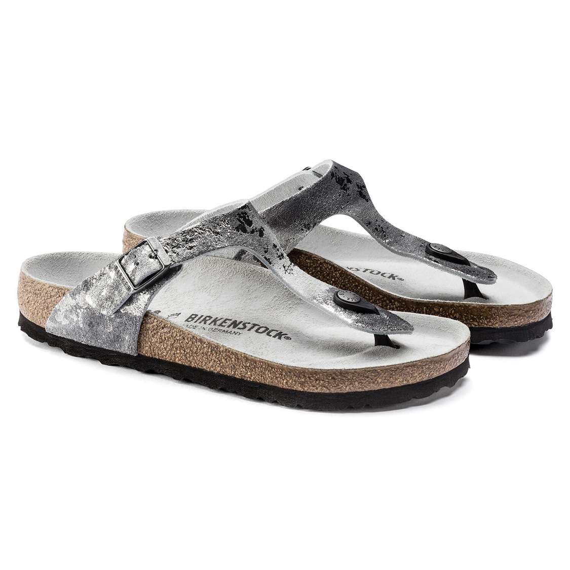 Grey Silver Birkenstock Gizeh Suede Leather Women's One Strap Sandals | RZ6NdG3AzQW