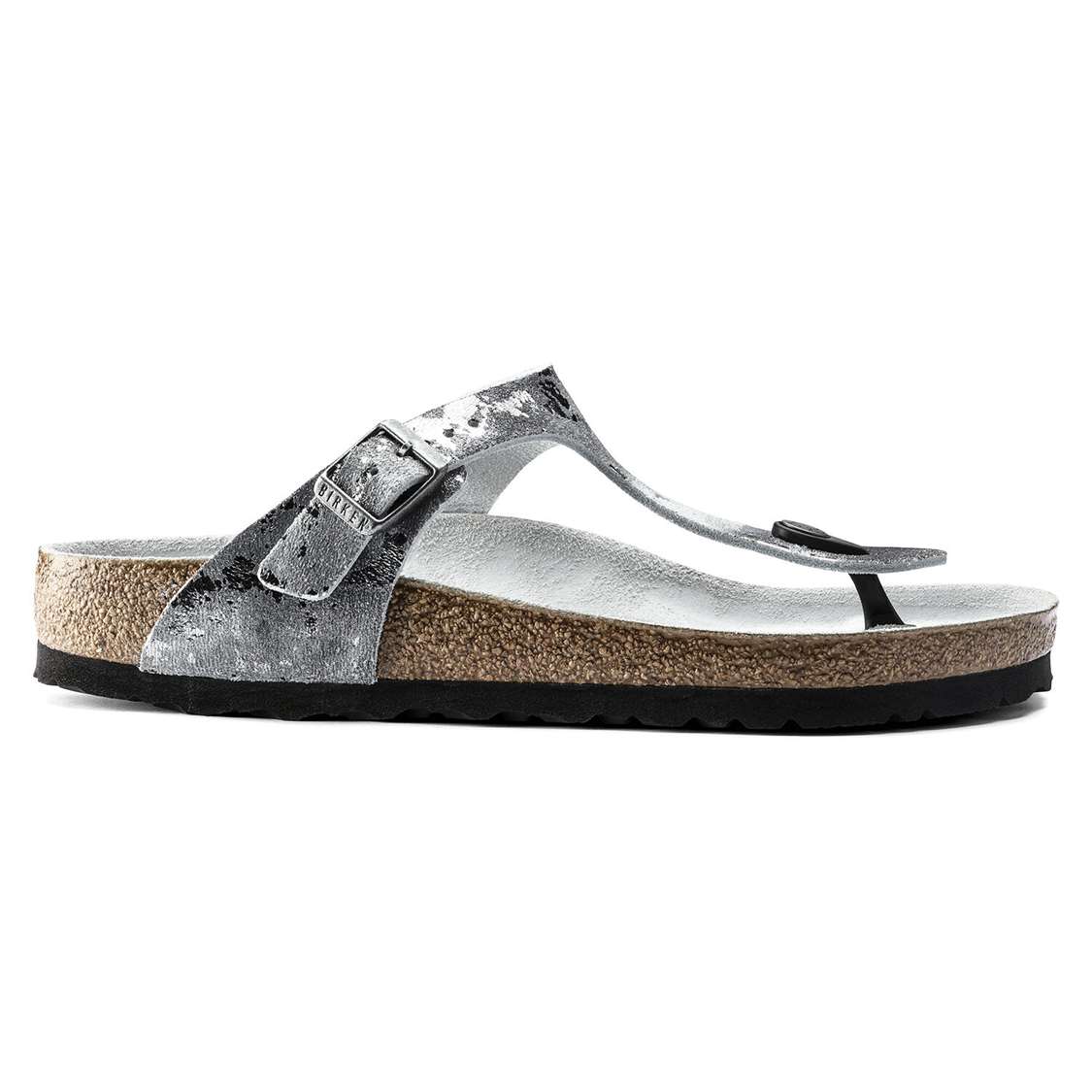 Grey Silver Birkenstock Gizeh Suede Leather Women's One Strap Sandals | RZ6NdG3AzQW