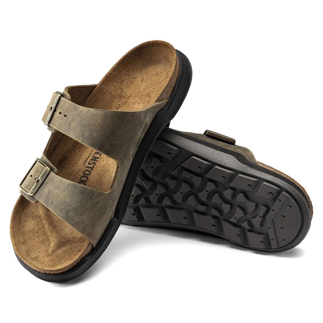 Khaki Birkenstock Arizona Cross Town Oiled Leather Men's Two Strap Sandals | LluJysPZrhz