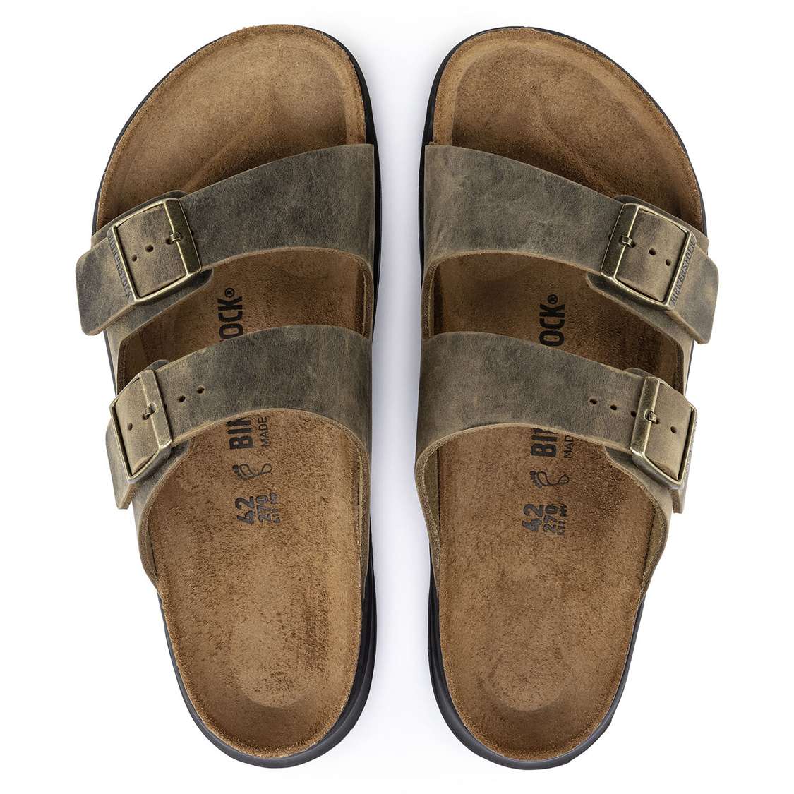 Khaki Birkenstock Arizona Cross Town Oiled Leather Men's Two Strap Sandals | LluJysPZrhz