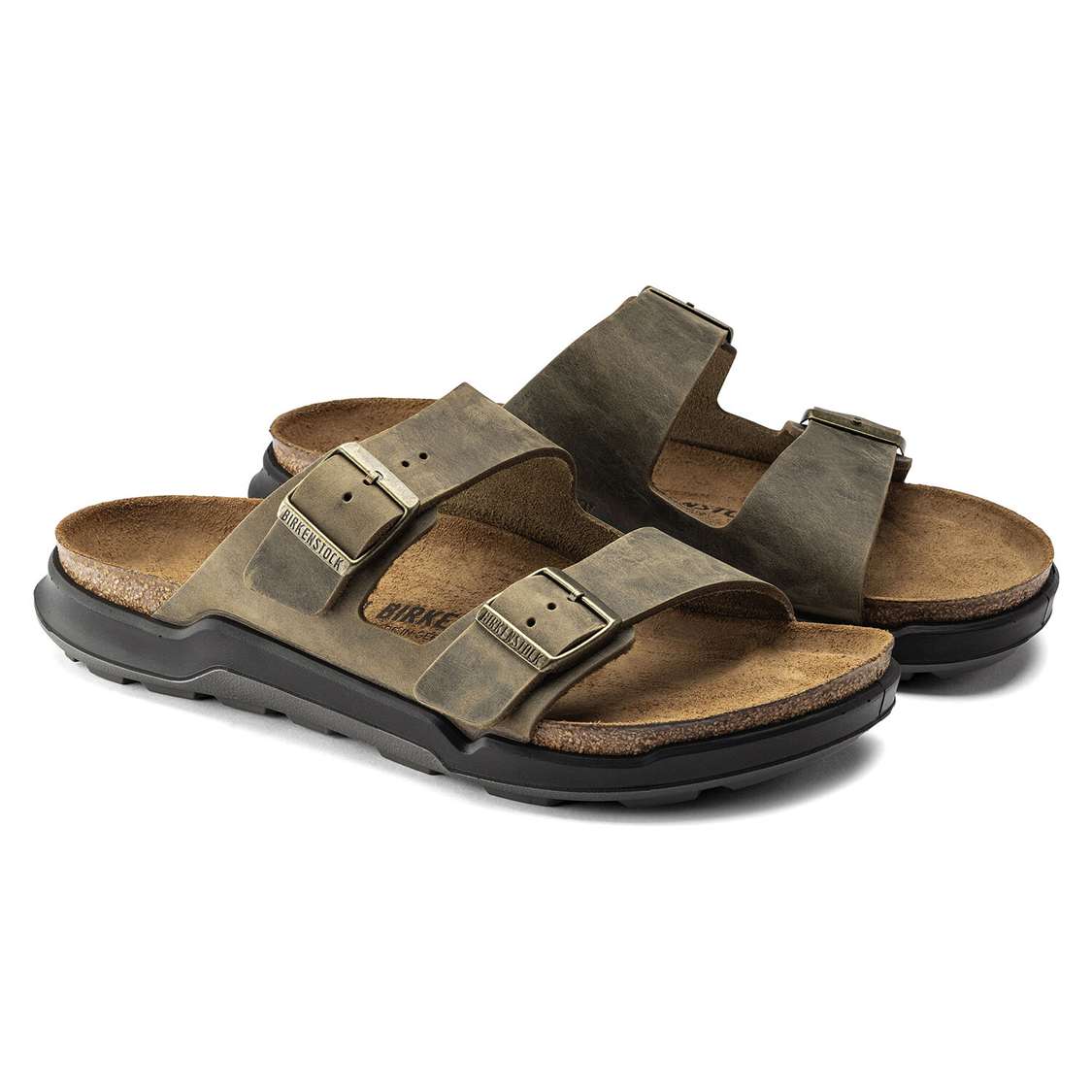 Khaki Birkenstock Arizona Cross Town Oiled Leather Men's Two Strap Sandals | LluJysPZrhz