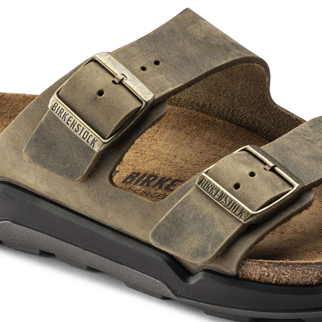 Khaki Birkenstock Arizona Cross Town Oiled Leather Men's Two Strap Sandals | LluJysPZrhz