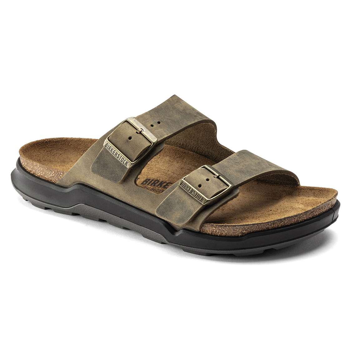 Khaki Birkenstock Arizona Cross Town Oiled Leather Men\'s Two Strap Sandals | LluJysPZrhz