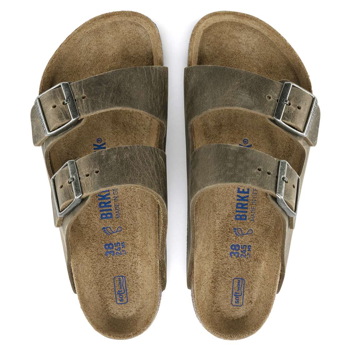 Khaki Birkenstock Arizona Soft Footbed Oiled Leather Women's Two Strap Sandals | 484oxoRIdGL