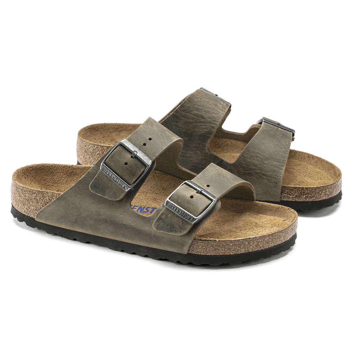 Khaki Birkenstock Arizona Soft Footbed Oiled Leather Women's Two Strap Sandals | 484oxoRIdGL