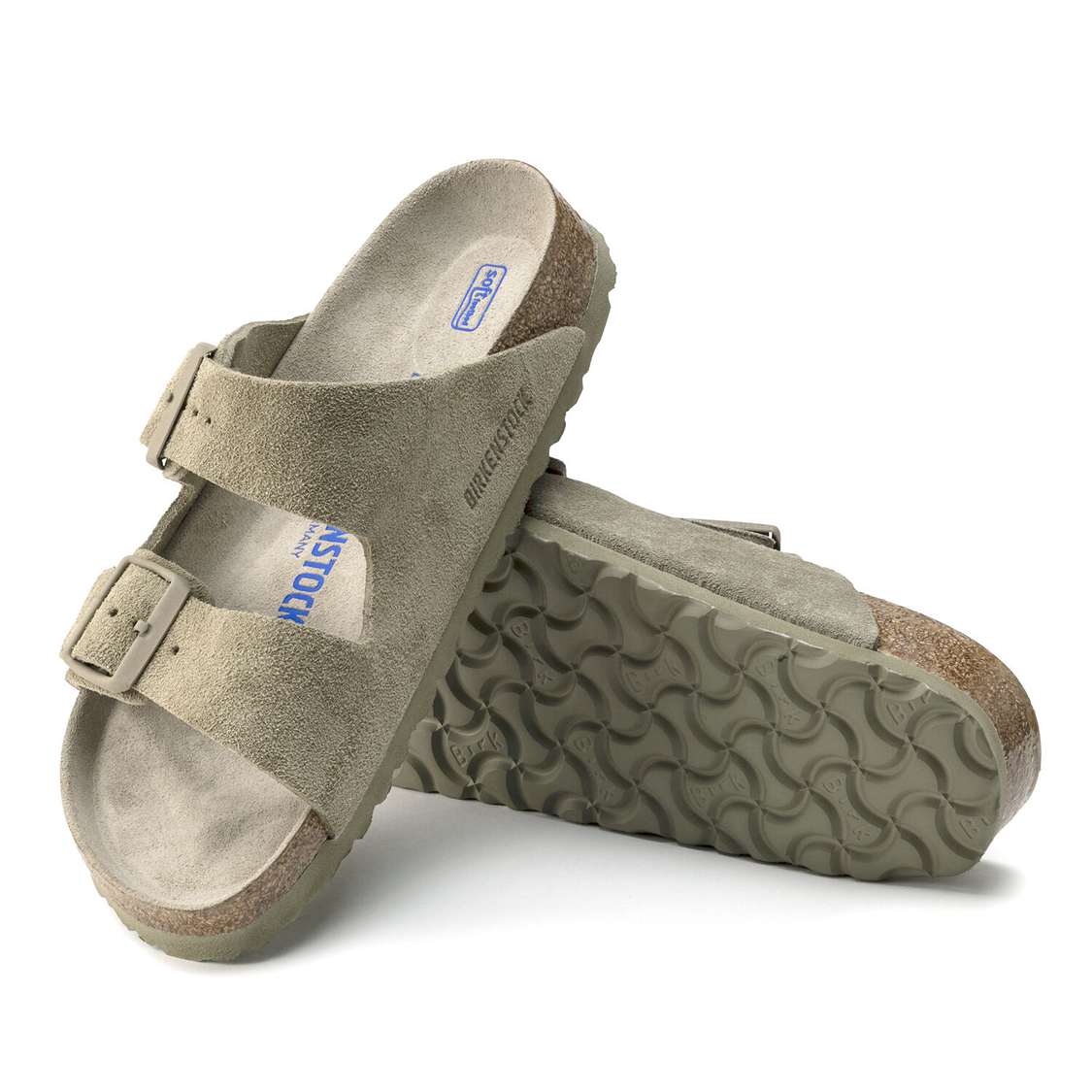 Khaki Birkenstock Arizona Soft Footbed Suede Leather Women's Two Strap Sandals | Fq9kTeIq4m2