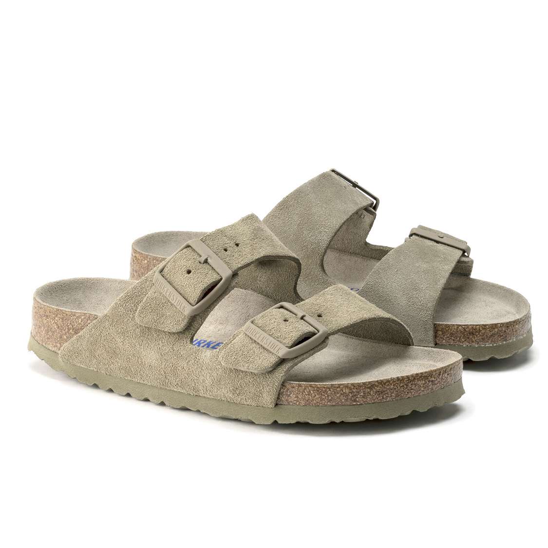 Khaki Birkenstock Arizona Soft Footbed Suede Leather Women's Two Strap Sandals | Fq9kTeIq4m2