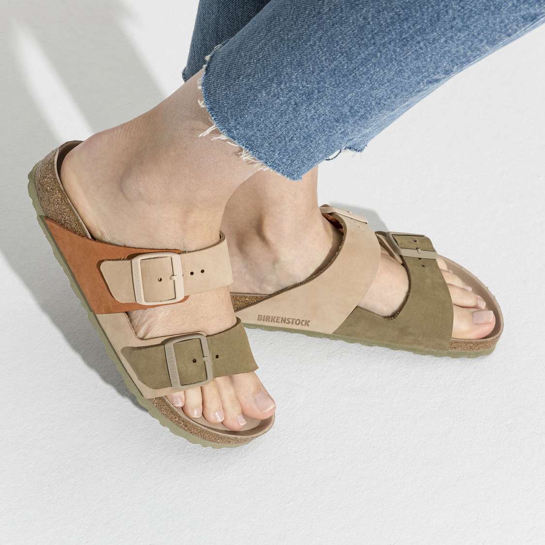 Khaki Birkenstock Arizona Split Nubuck Leather Women's Two Strap Sandals | zUGkhR37mEY