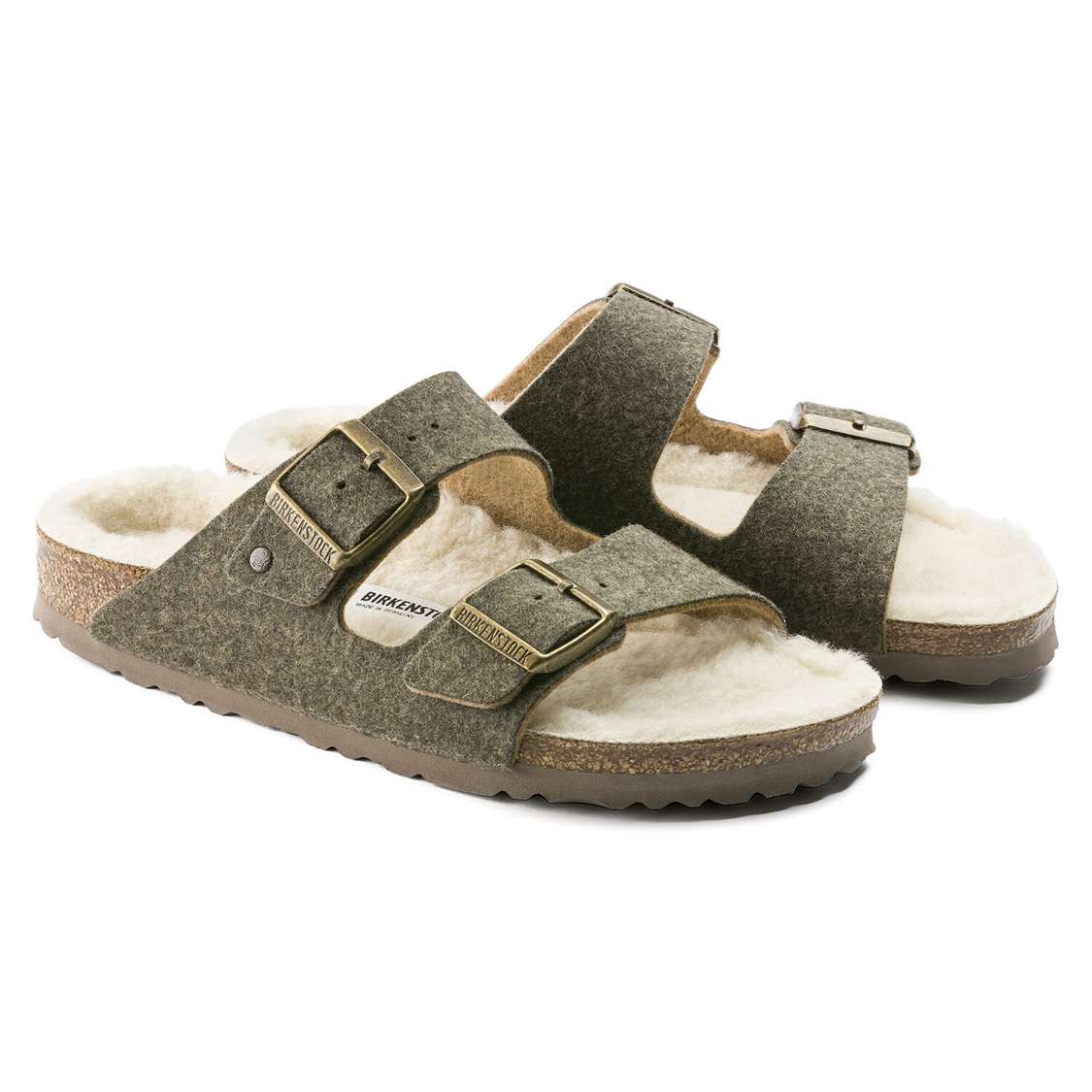 Khaki Birkenstock Arizona Wool Felt Women's Two Strap Sandals | TIqGvA8mH2G