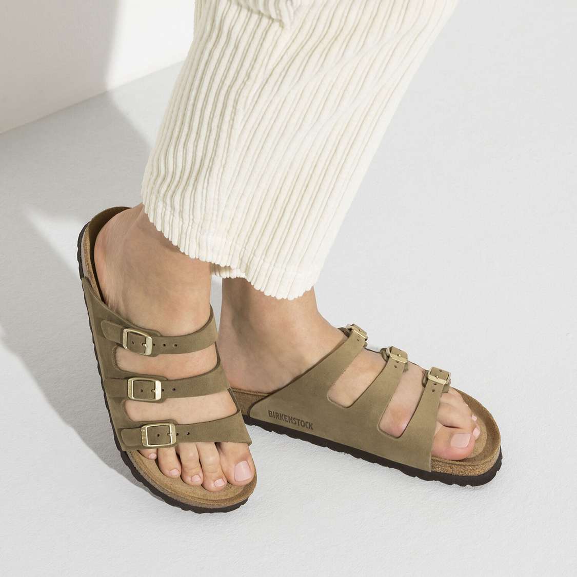 Khaki Birkenstock Florida Fresh Soft Footbed Nubuck Leather Women's Multi Strap Sandals | 7f3lIsyB74F