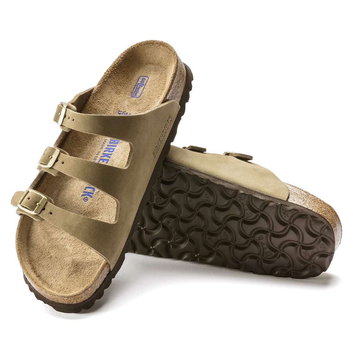 Khaki Birkenstock Florida Fresh Soft Footbed Nubuck Leather Women's Multi Strap Sandals | 7f3lIsyB74F