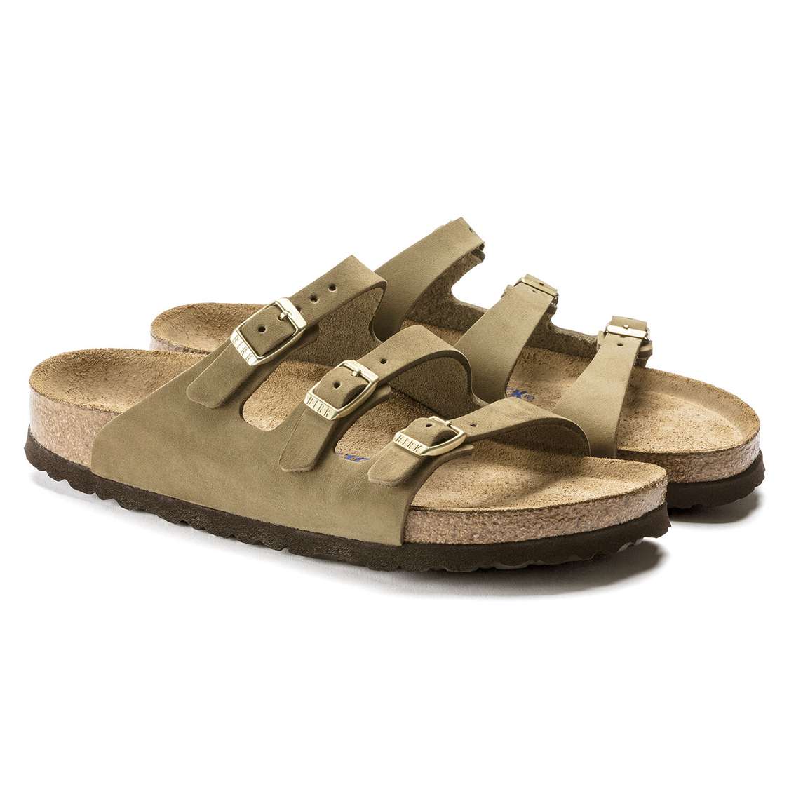 Khaki Birkenstock Florida Fresh Soft Footbed Nubuck Leather Women's Multi Strap Sandals | 7f3lIsyB74F