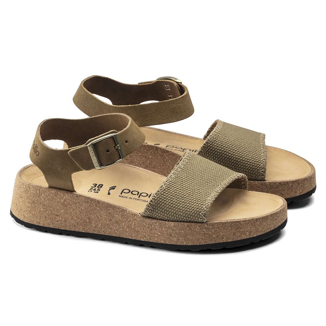 Khaki Birkenstock Glenda Suede Leather/Textile Women's Two Strap Sandals | D6geYSLRgTF