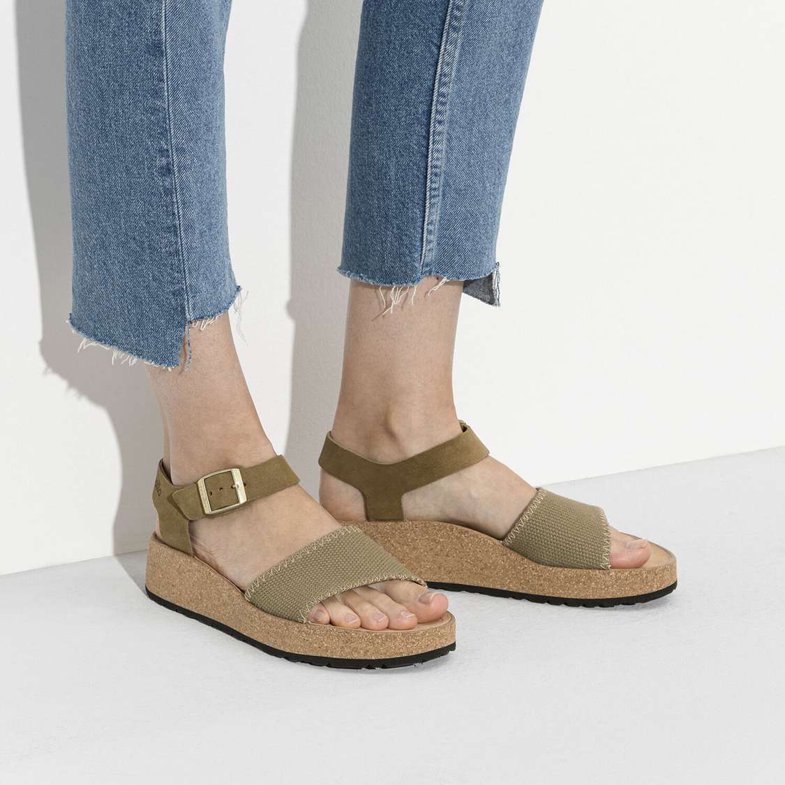 Khaki Birkenstock Glenda Suede Leather/Textile Women's Platforms Sandals | eWC9oJfxDbd