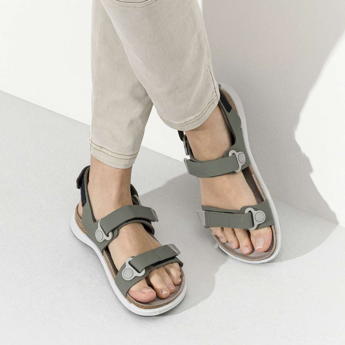 Khaki Birkenstock Kalahari Birko-Flor Women's Two Strap Sandals | iEYS6JLboGy