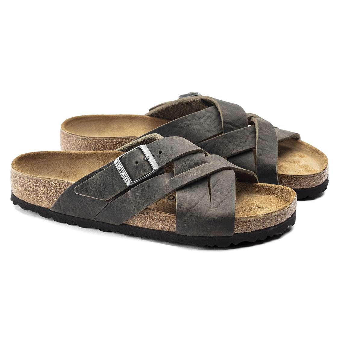 Khaki Birkenstock Lugano Oiled Leather Men's Two Strap Sandals | VzPKVmiMlvb