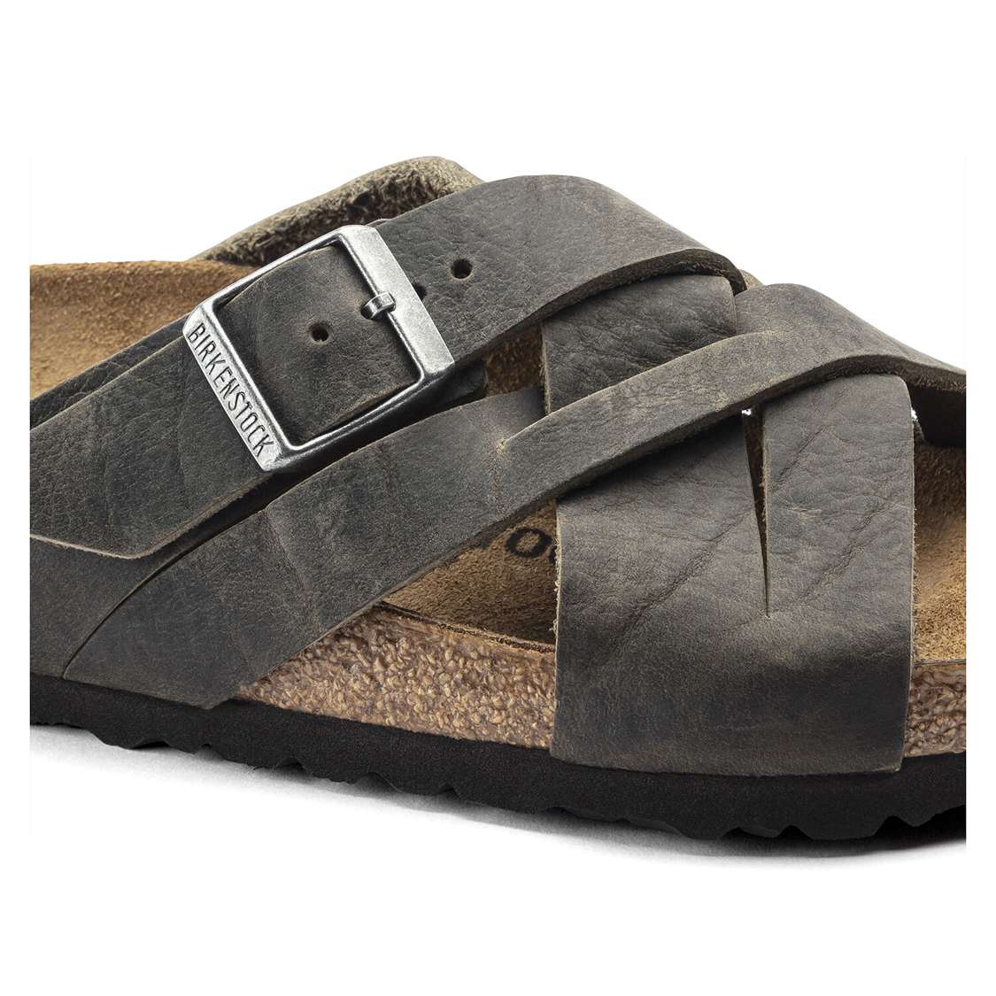 Khaki Birkenstock Lugano Oiled Leather Men's Two Strap Sandals | VzPKVmiMlvb