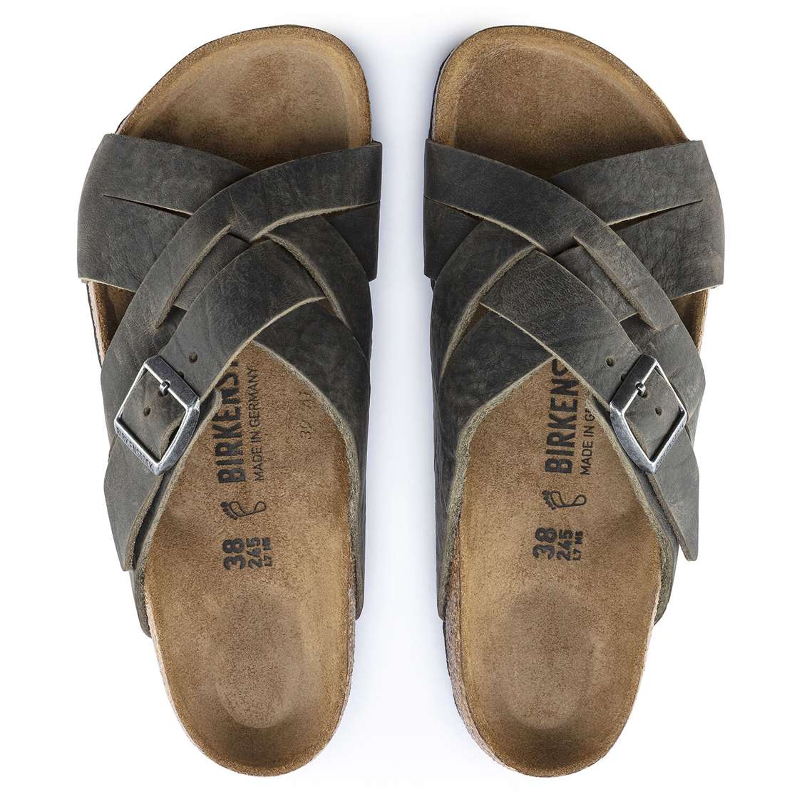 Khaki Birkenstock Lugano Oiled Leather Women's Two Strap Sandals | 4Pm1WxsaMsn