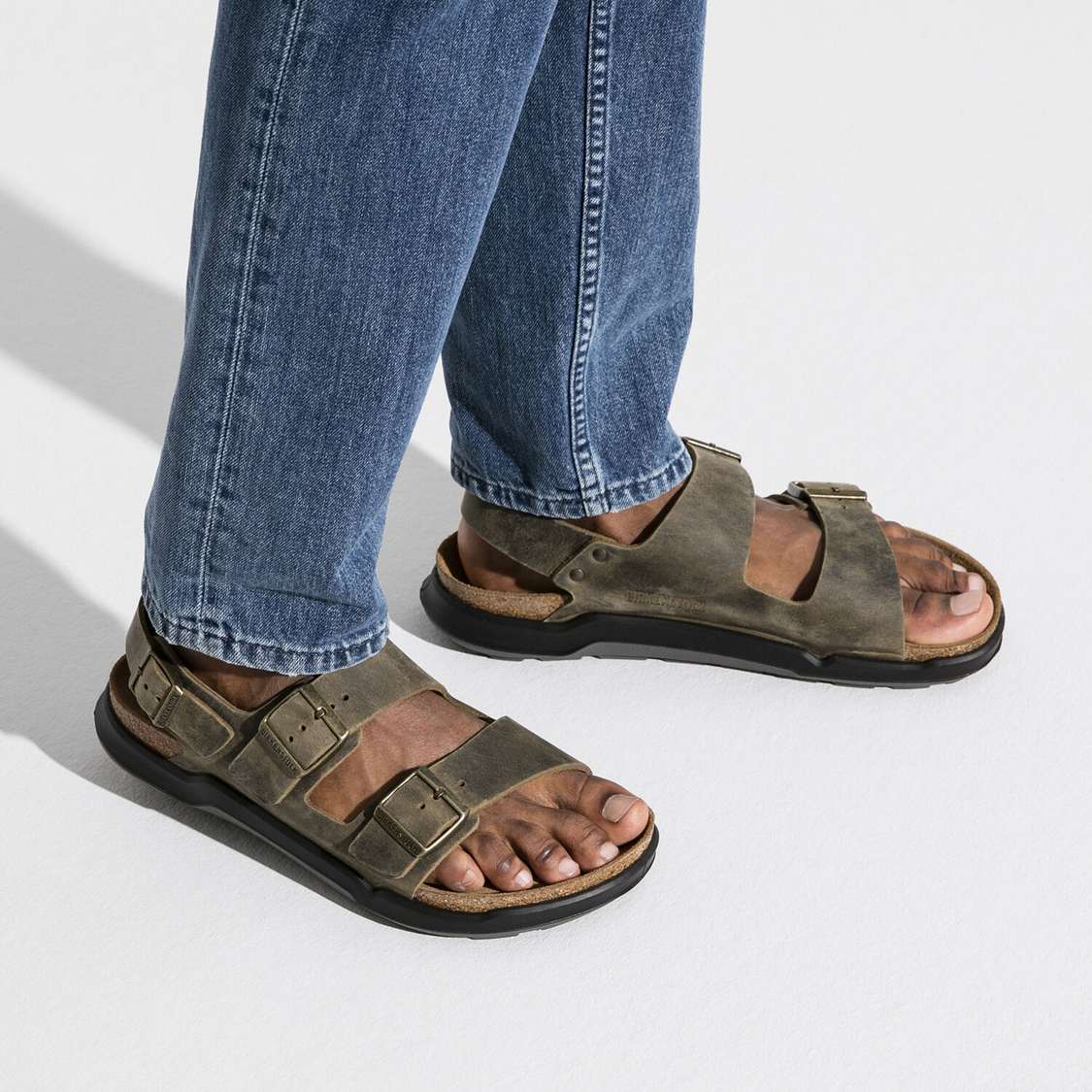 Khaki Birkenstock Milano Cross Town Oiled Leather Men's Back Strap Sandals | LhtOYGFYIBb