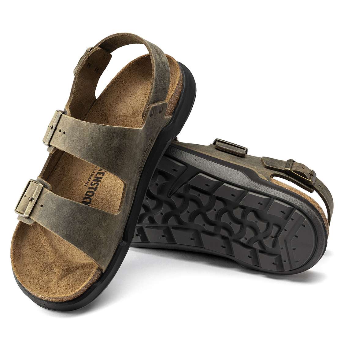 Khaki Birkenstock Milano Cross Town Oiled Leather Men's Back Strap Sandals | LhtOYGFYIBb