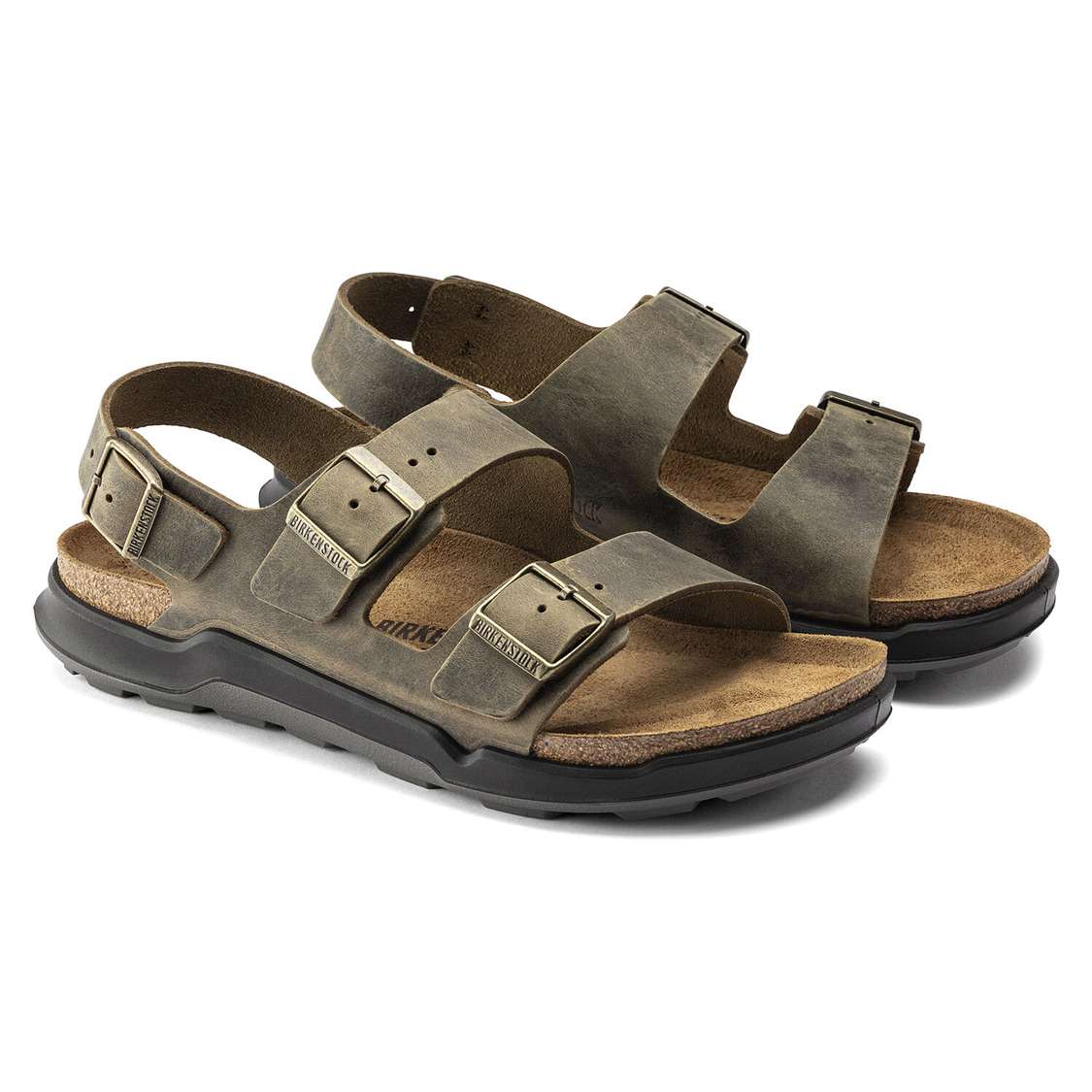 Khaki Birkenstock Milano Cross Town Oiled Leather Men's Back Strap Sandals | LhtOYGFYIBb