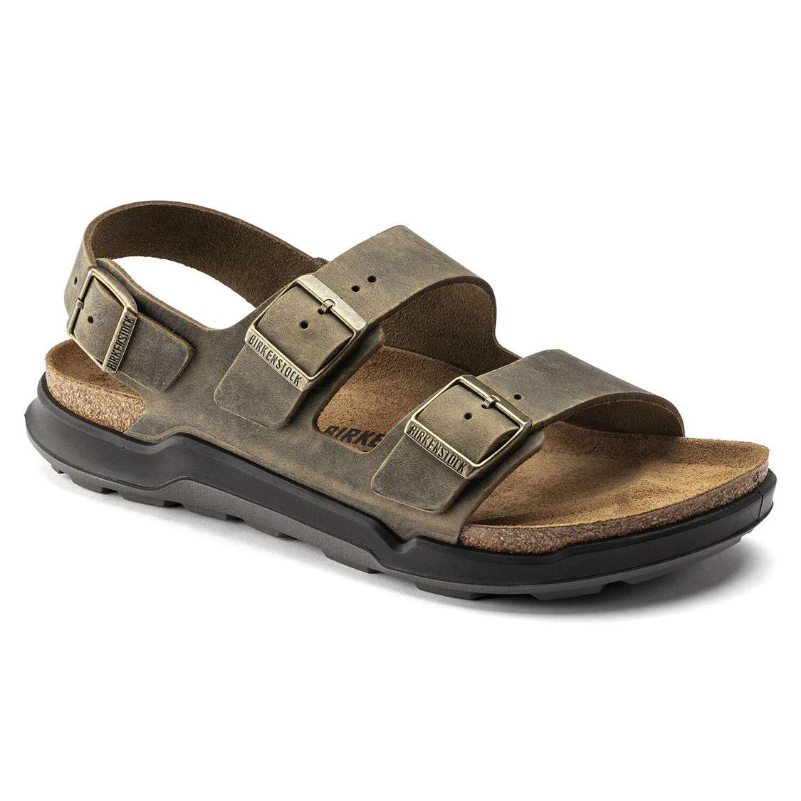 Khaki Birkenstock Milano Cross Town Oiled Leather Men\'s Two Strap Sandals | paVDCbDgN6S