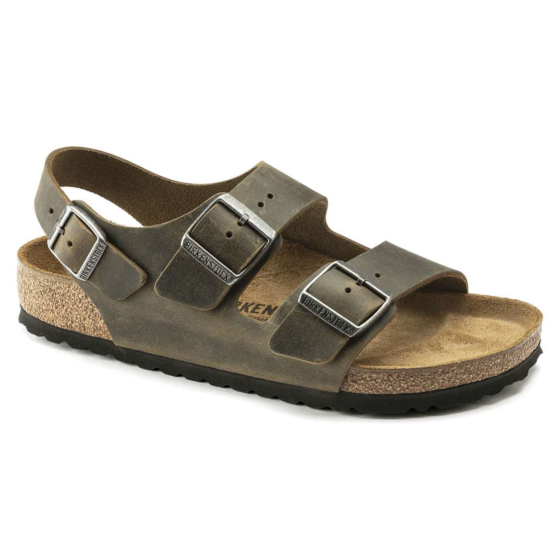 Khaki Birkenstock Milano Oiled Leather Men\'s Two Strap Sandals | TppaMjHGJm7