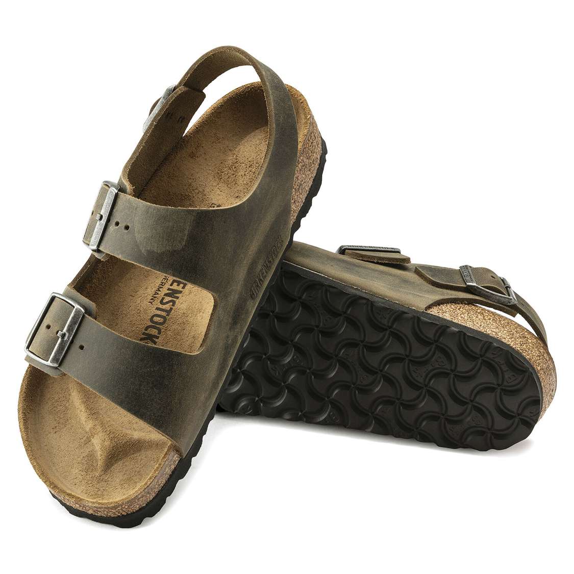 Khaki Birkenstock Milano Oiled Leather Men's Back Strap Sandals | YOW6M3h2LZ5