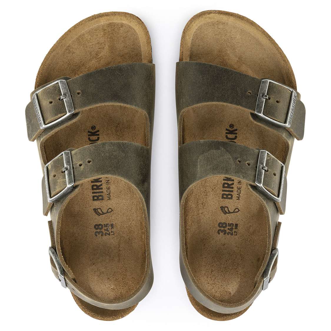 Khaki Birkenstock Milano Oiled Leather Men's Back Strap Sandals | YOW6M3h2LZ5