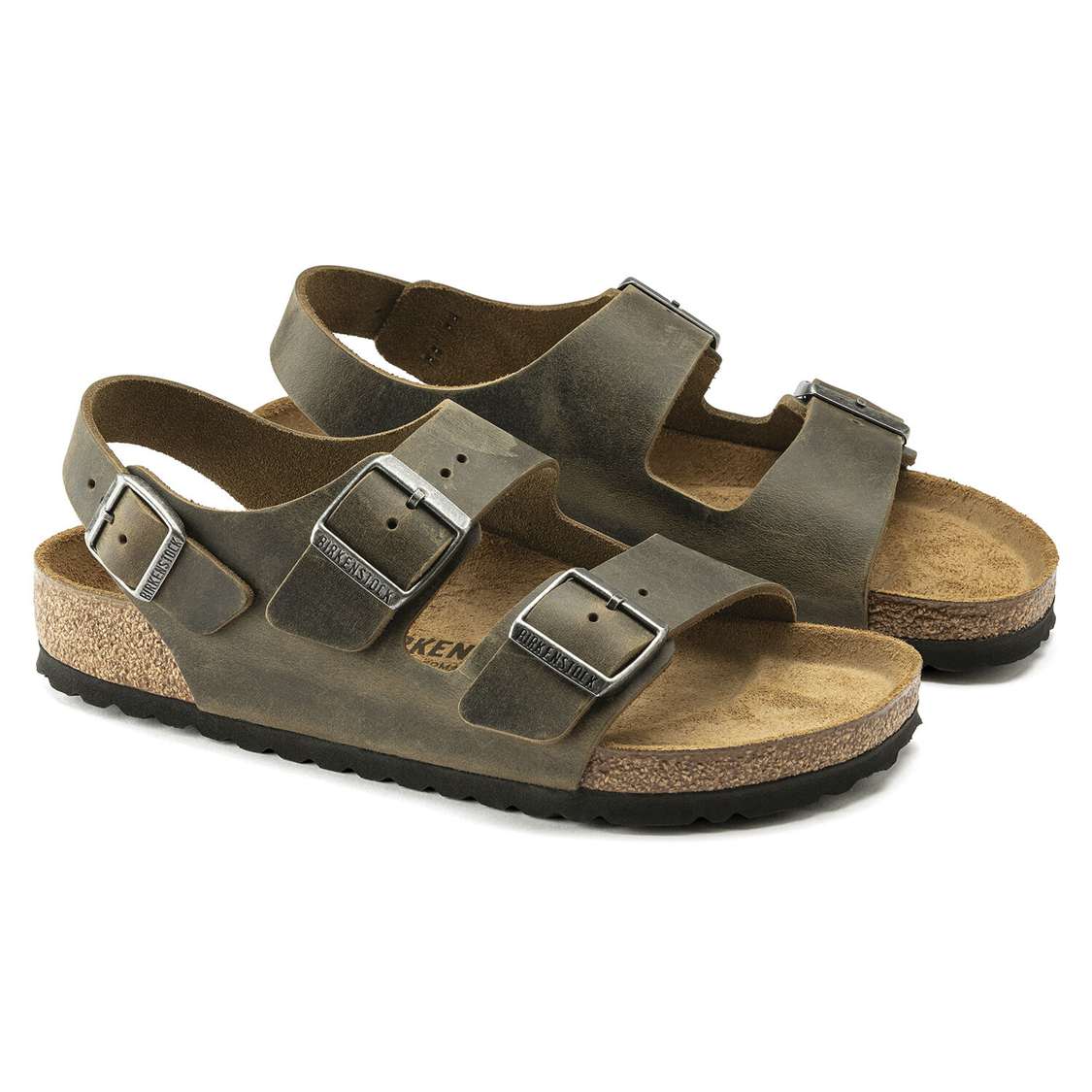 Khaki Birkenstock Milano Oiled Leather Men's Back Strap Sandals | YOW6M3h2LZ5