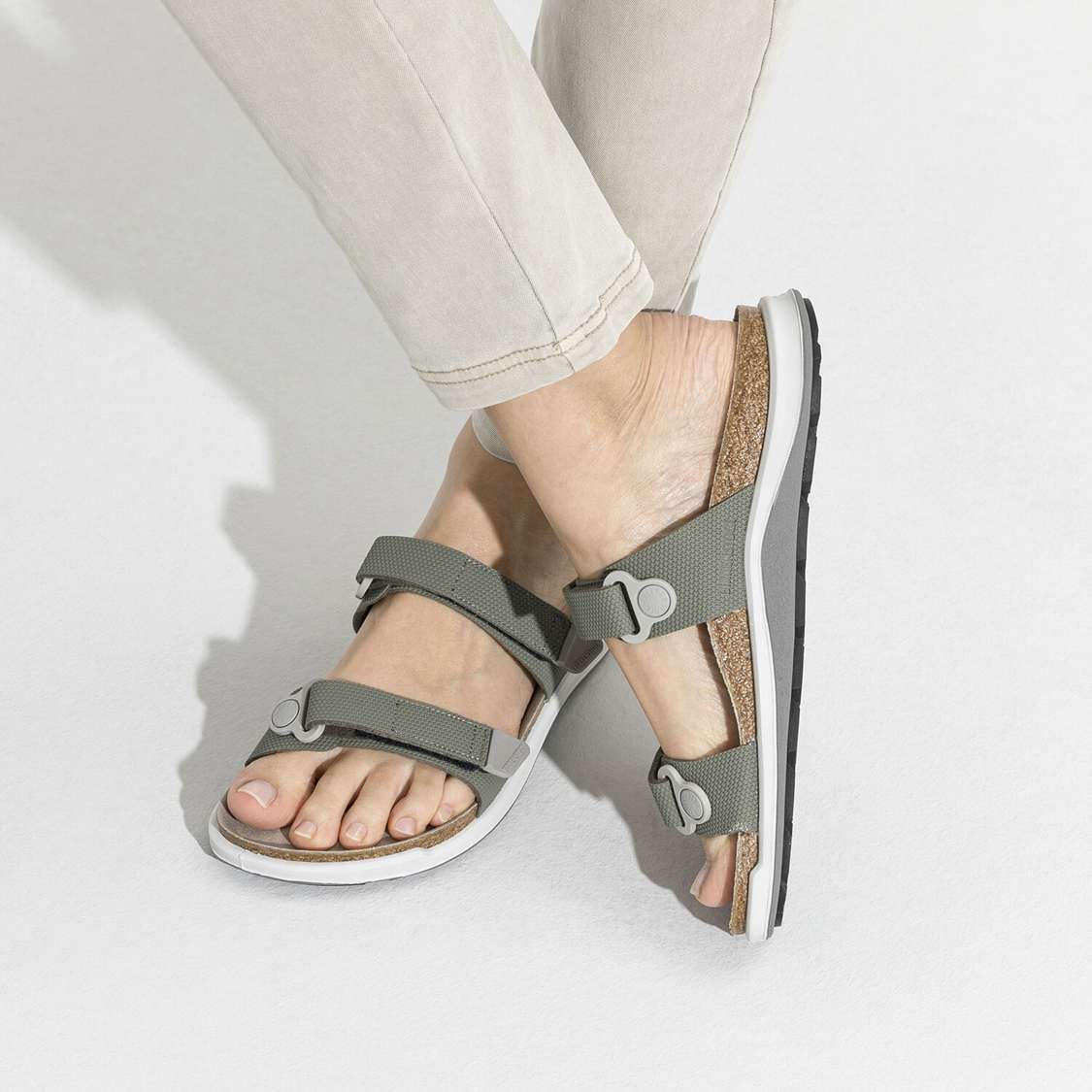 Khaki Birkenstock Sahara Birko-Flor Women's Two Strap Sandals | x7rUqOgdBl1