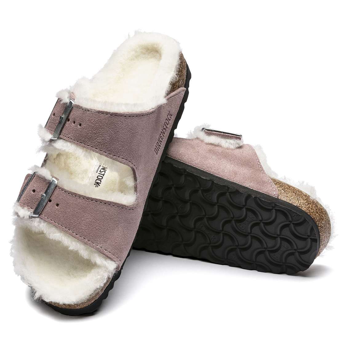 Lavender Birkenstock Arizona Shearling Suede Leather Women's Two Strap Sandals | xTgfG8Zv5Gb