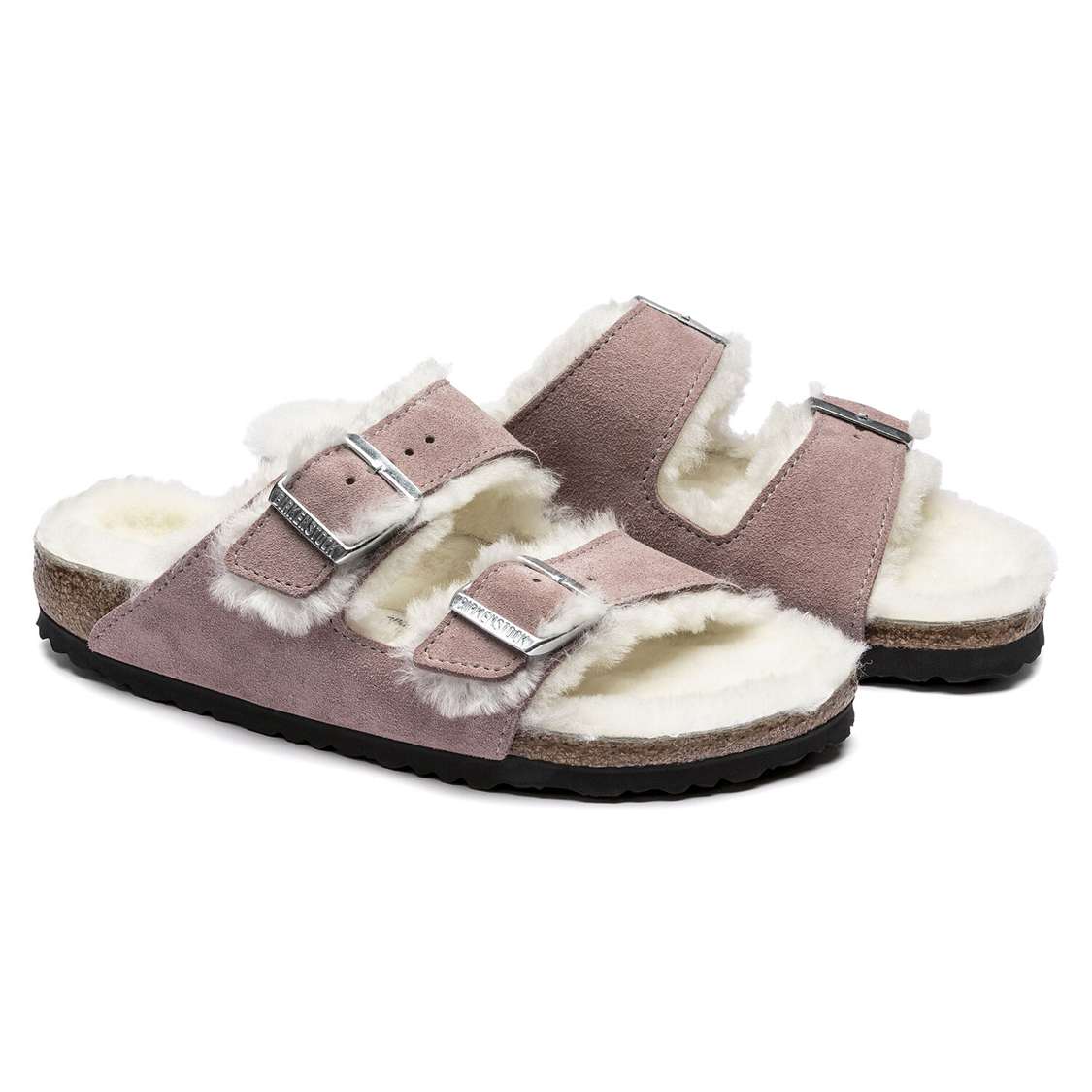 Lavender Birkenstock Arizona Shearling Suede Leather Women's Two Strap Sandals | xTgfG8Zv5Gb